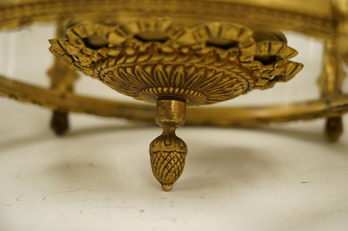 A pair of Louis XVI style gilt metal hall lanterns, 40cm high. Condition - fair to good